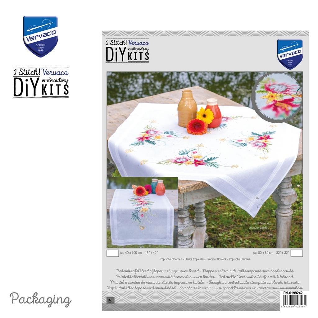 Broderipakning - Ptrykt dug - Tropiske blomster