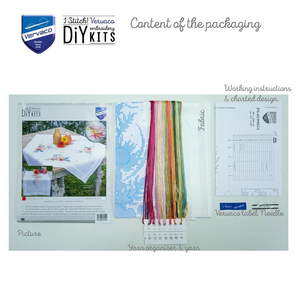 Broderipakning - Ptrykt dug - Tropiske blomster