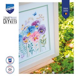 Broderipakning - vgbillede - Stemorblomster i flor