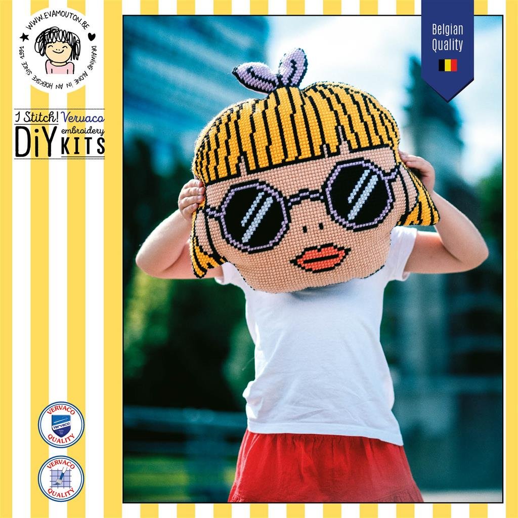 Broderipakning - pude - Sjov hoved-pude...