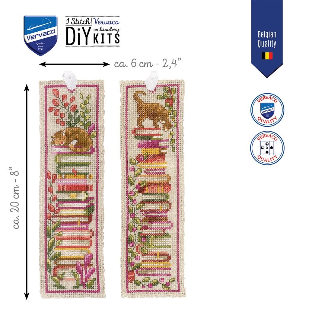 Broderipakning - bogmrke 2 stk. - Katte p bger