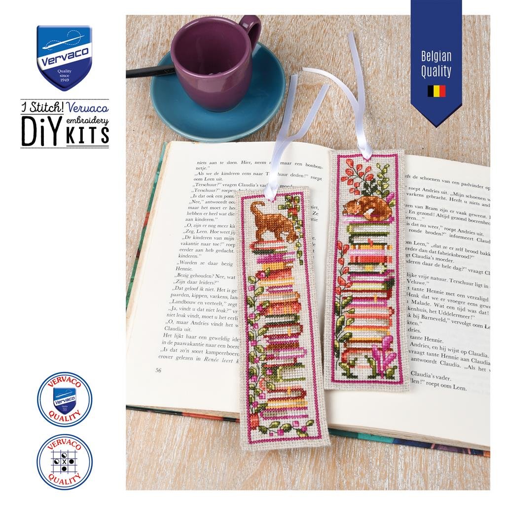 Broderipakning - bogmrke 2 stk. - Katte p bger