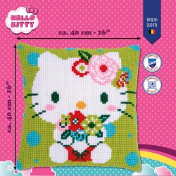 Broderipakning - pude - Hello Kitty i gr�n og bl� dots