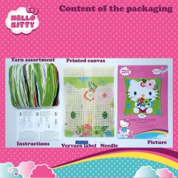 Broderipakning - pude - Hello Kitty i gr�n og bl� dots