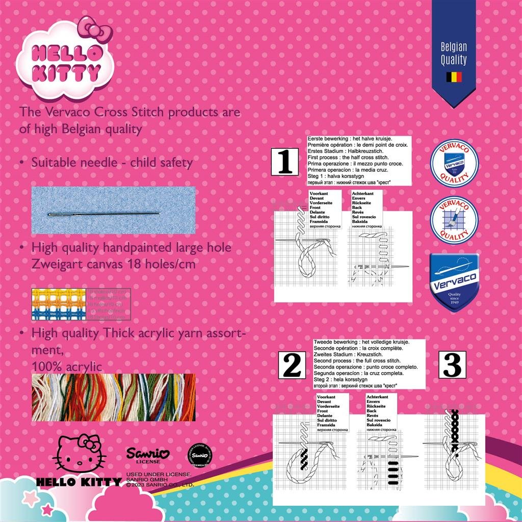 Broderipakning - pude - Hello Kitty i gr�n og bl� dots