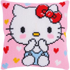 Broderipakning - pude - Hello Kitty KISS KISS i lyserde hjerter
