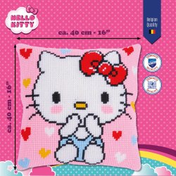 Broderipakning - pude - Hello Kitty KISS KISS i lyserde hjerter