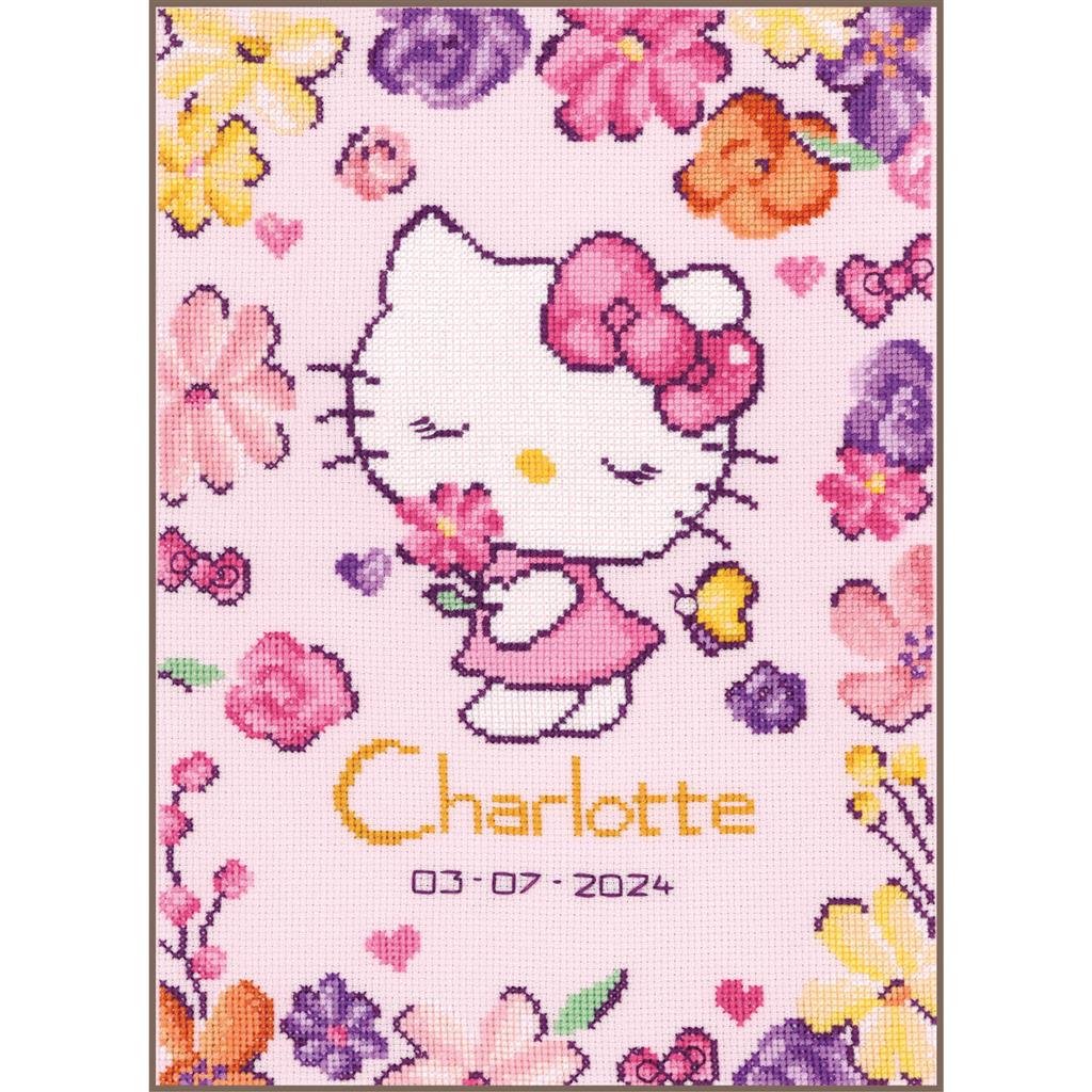 Broderipakning - dbsminde - Hello Kitty i lyserde blomster