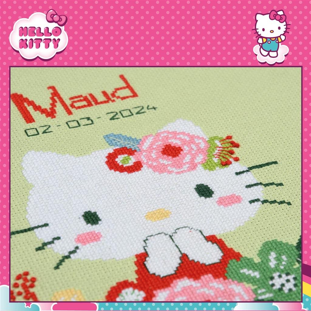 Broderipakning - dbsminde - Hello Kitty - Maud Grnne blomster