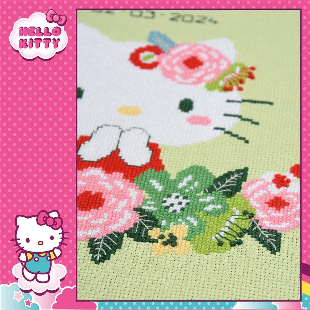 Broderipakning - dbsminde - Hello Kitty - Maud Grnne blomster