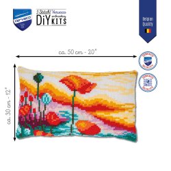 Broderipakning - Pude - Landskab med valmuer