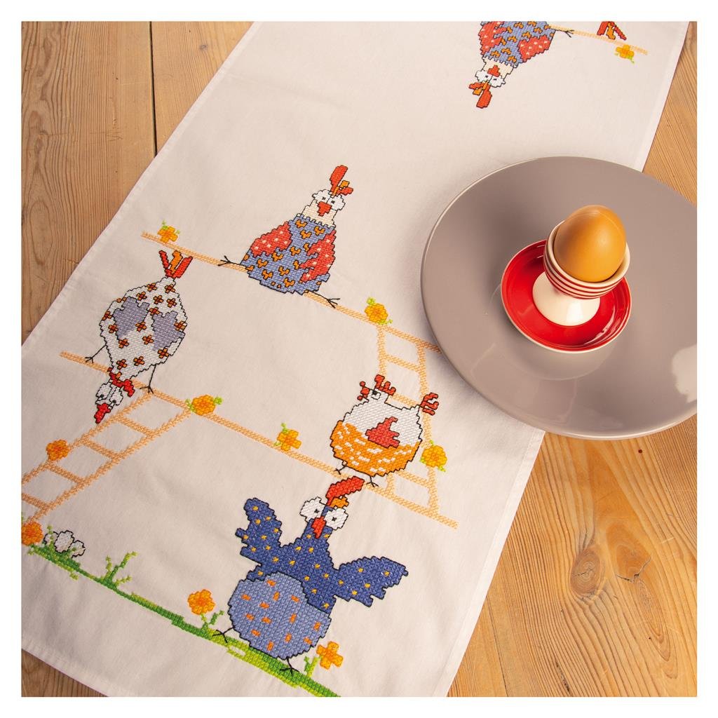 Broderipakning - dug l�ber - Crazy chickens