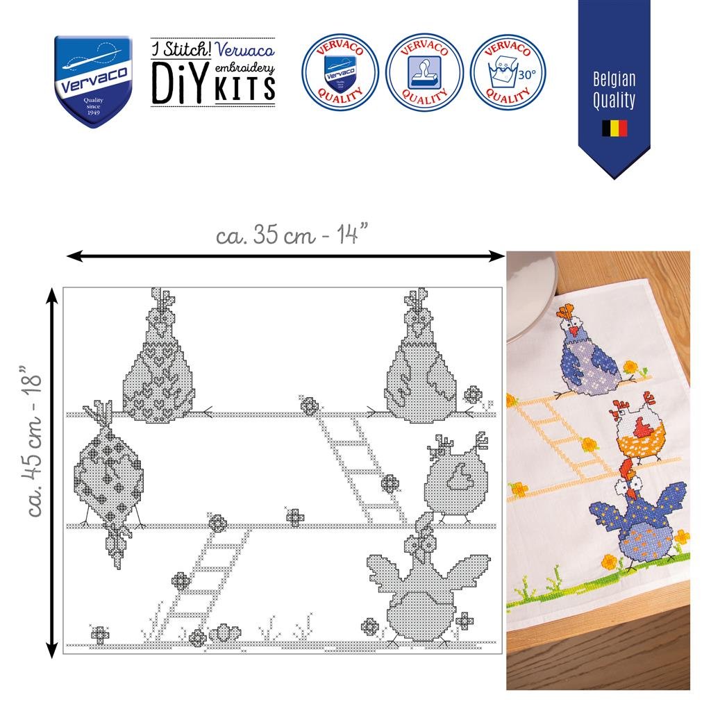 Broderipakning - D�kserviet 2 stk - Crazy Chickens