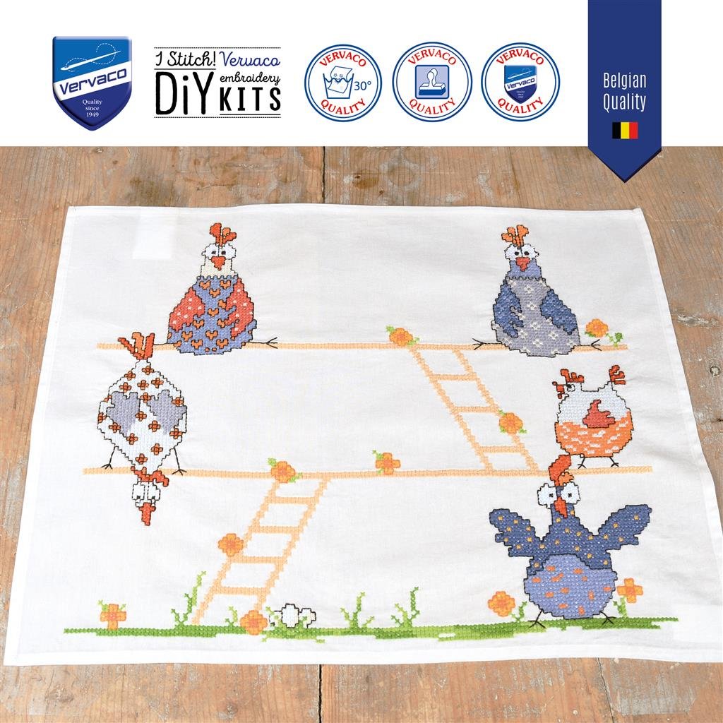 Broderipakning - D�kserviet 2 stk - Crazy Chickens