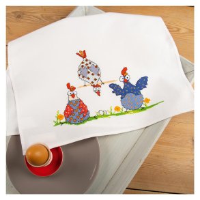 Broderipakning - Viskestykke - Crazy Chickens