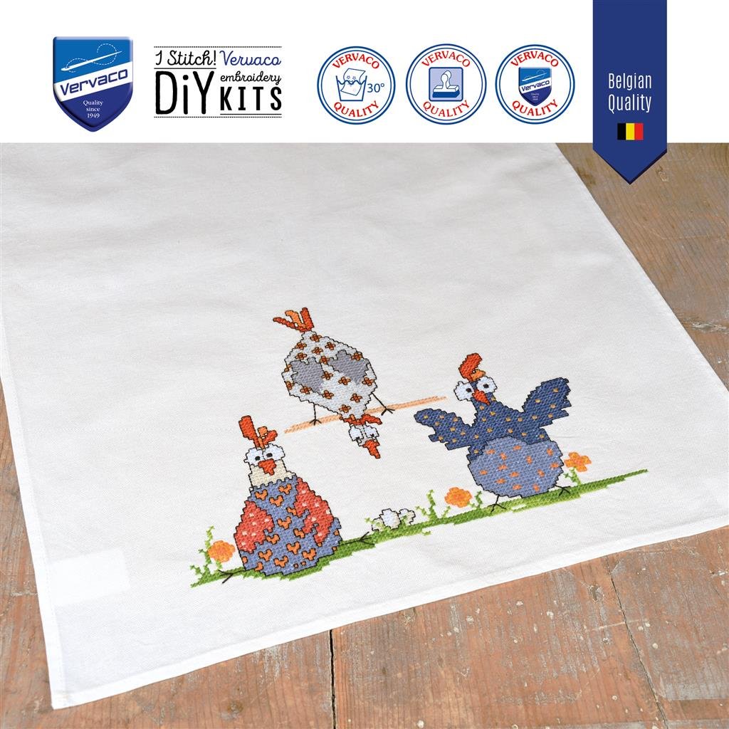 Broderipakning - Viskestykke - Crazy Chickens