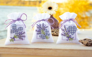 Broderi - Lavendelpose 3 stk. med bl� tern