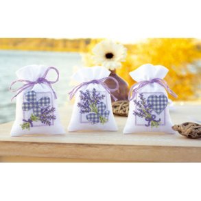 Broderi - Lavendelpose 3 stk. med bl� tern