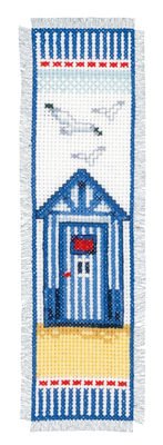 Broderi - Bogmrke med lille bl strandhytte