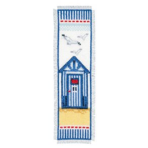 Broderi - Bogmrke med lille bl strandhytte